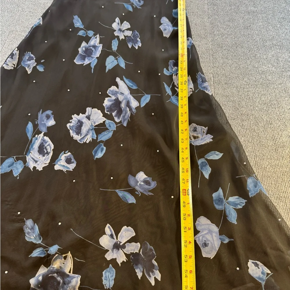 Vtg Y2K Betsy & Adam Black Blue Floral Prom Gown | 14 | Ethereal Fairy - Picture 11 of 12